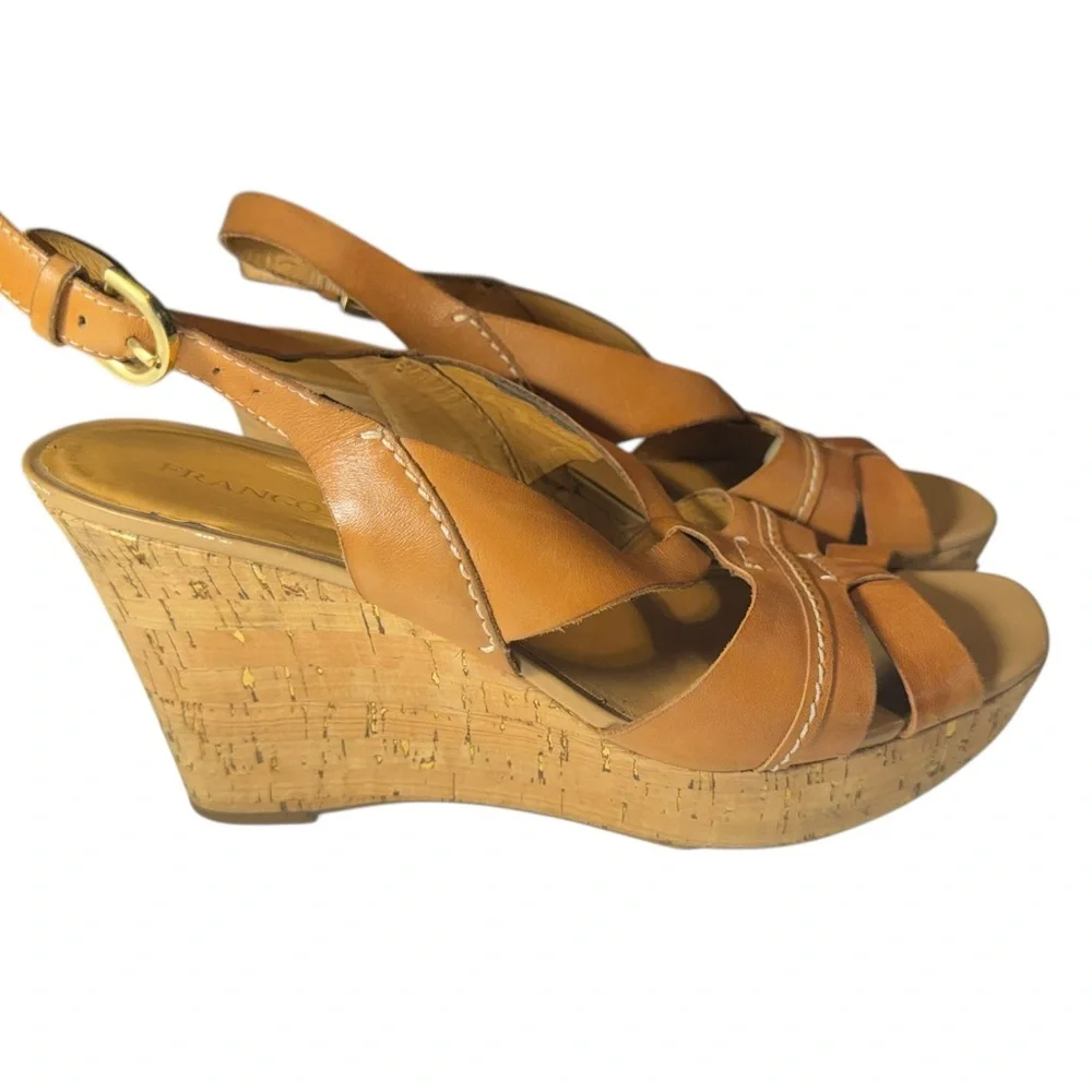 Franco Sarto Brown Leather High End Wedge Sandals Women’s 9.5 Cadmus